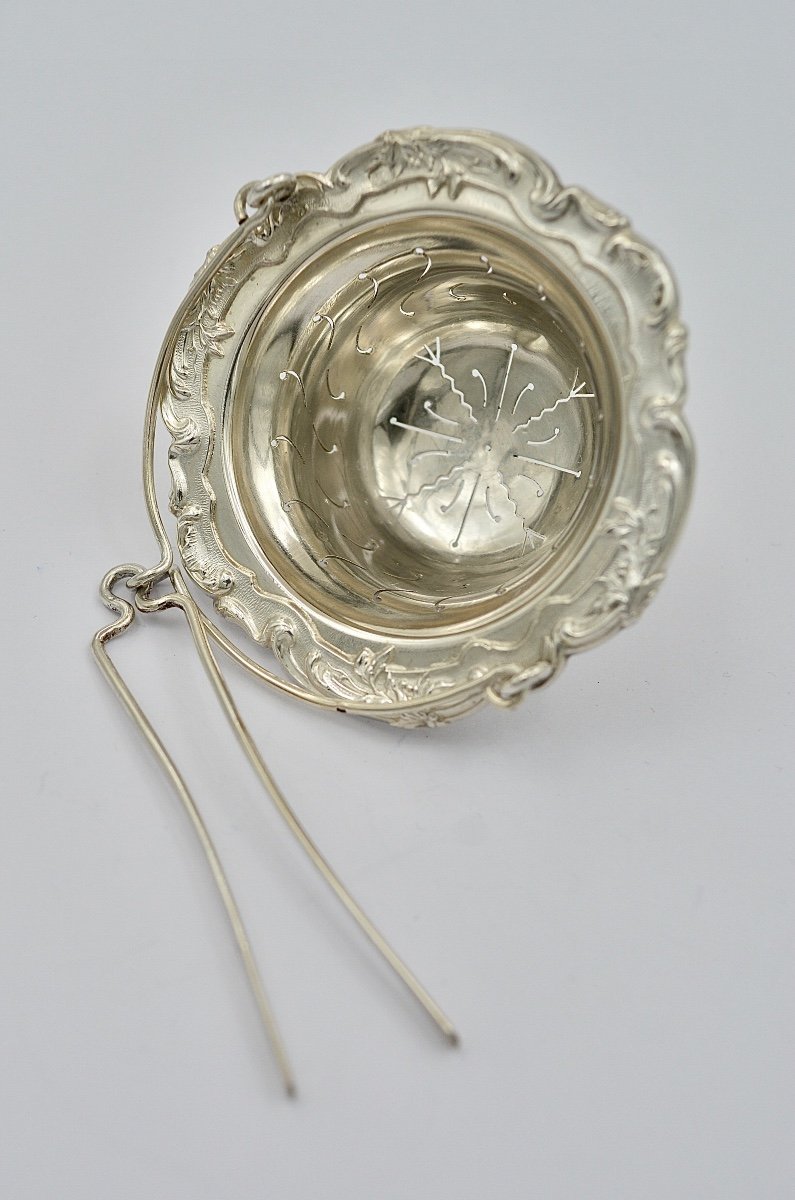 Silver Tea Strainer, France By Henri Soufflot Orfèvre.-photo-4