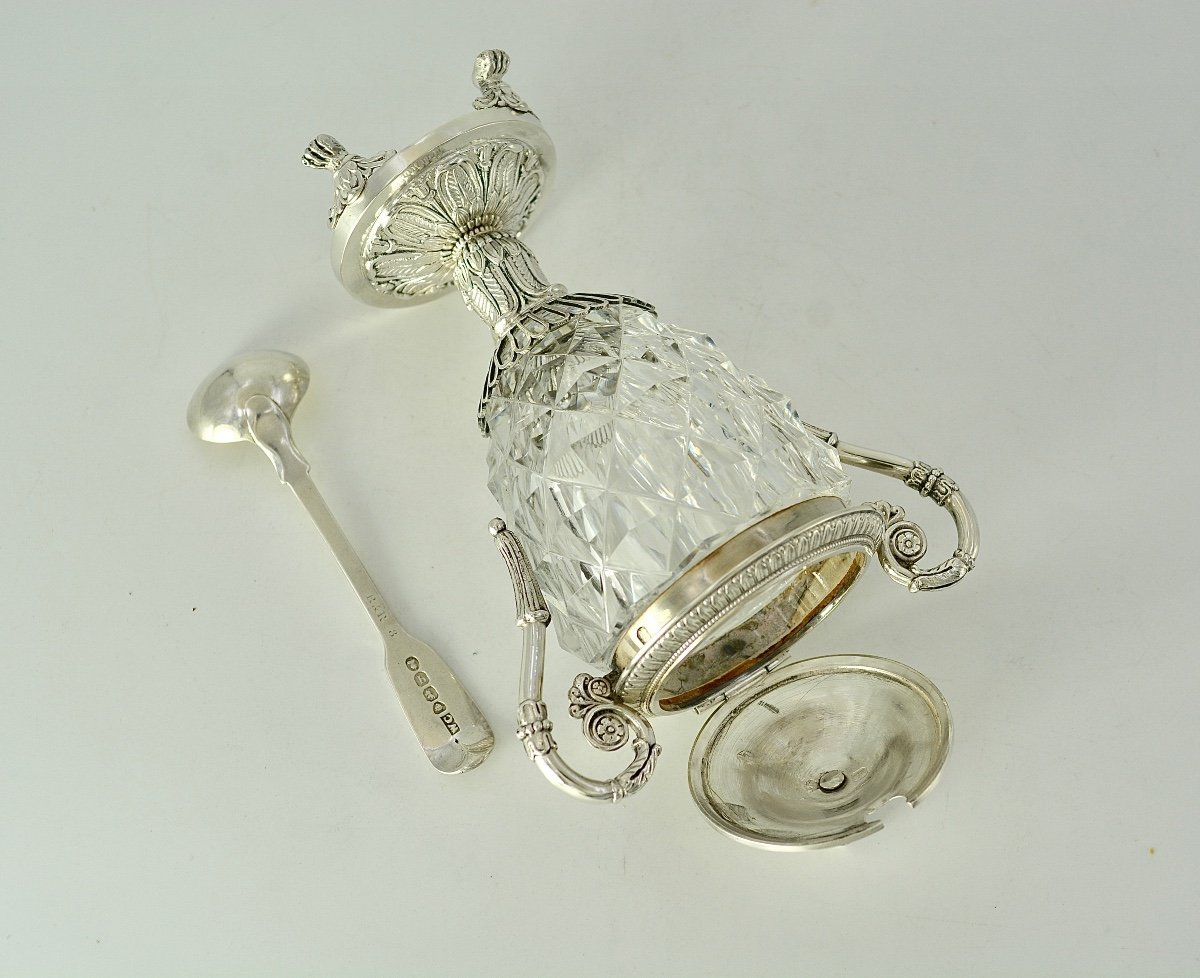 Silver And Crystal Mustard Pot, France 1819-1838-photo-3