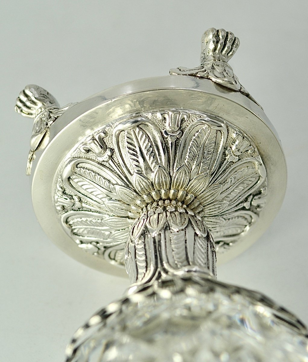 Silver And Crystal Mustard Pot, France 1819-1838-photo-4