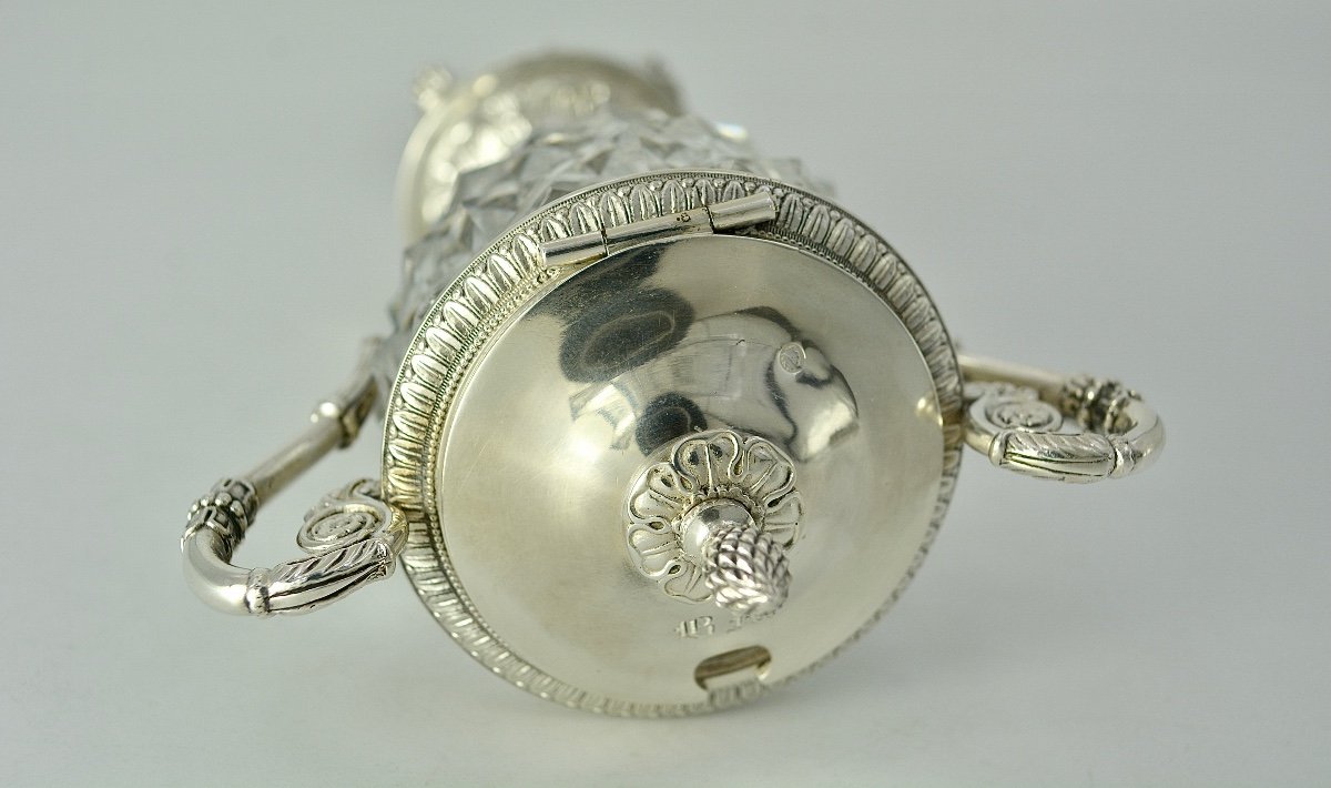 Silver And Crystal Mustard Pot, France 1819-1838-photo-5