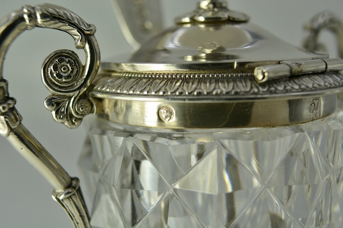 Silver And Crystal Mustard Pot, France 1819-1838-photo-6