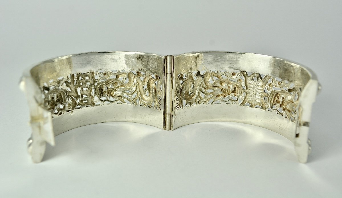 Chine, Bracelet Manchette En Argent, Vers 1900-photo-4