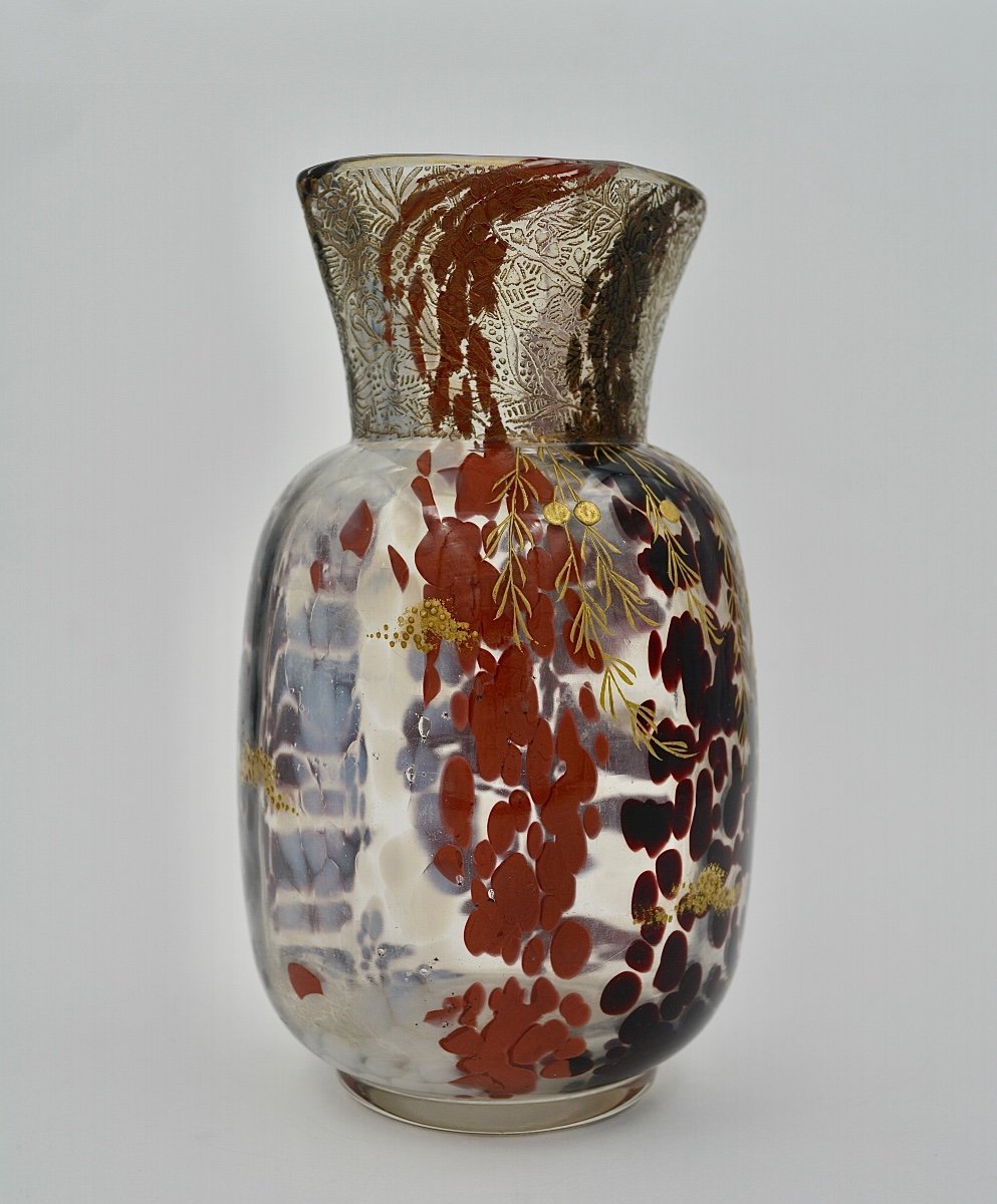 Ernest-baptiste  Leveillé. Vase Verre Moucheté Et Dégagé à l'Acide Vers 1900-photo-2