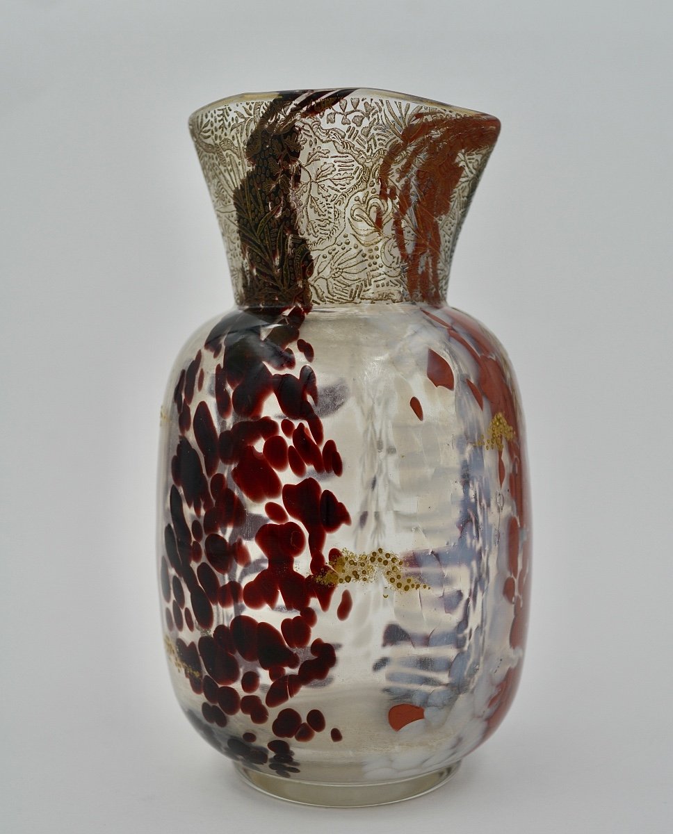 Ernest-baptiste Leveillé. Speckled And Acid-cleared Glass Vase Circa 1900-photo-3