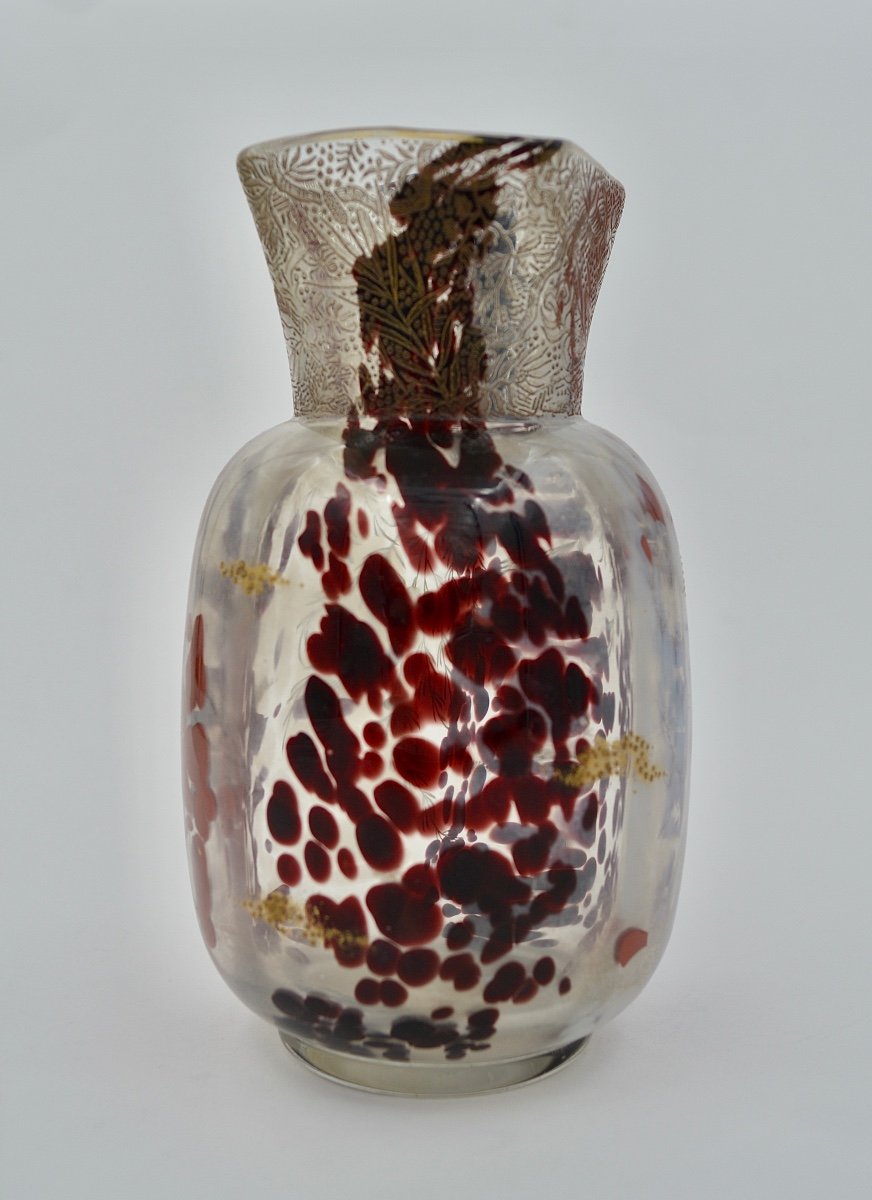 Ernest-baptiste Leveillé. Speckled And Acid-cleared Glass Vase Circa 1900-photo-4