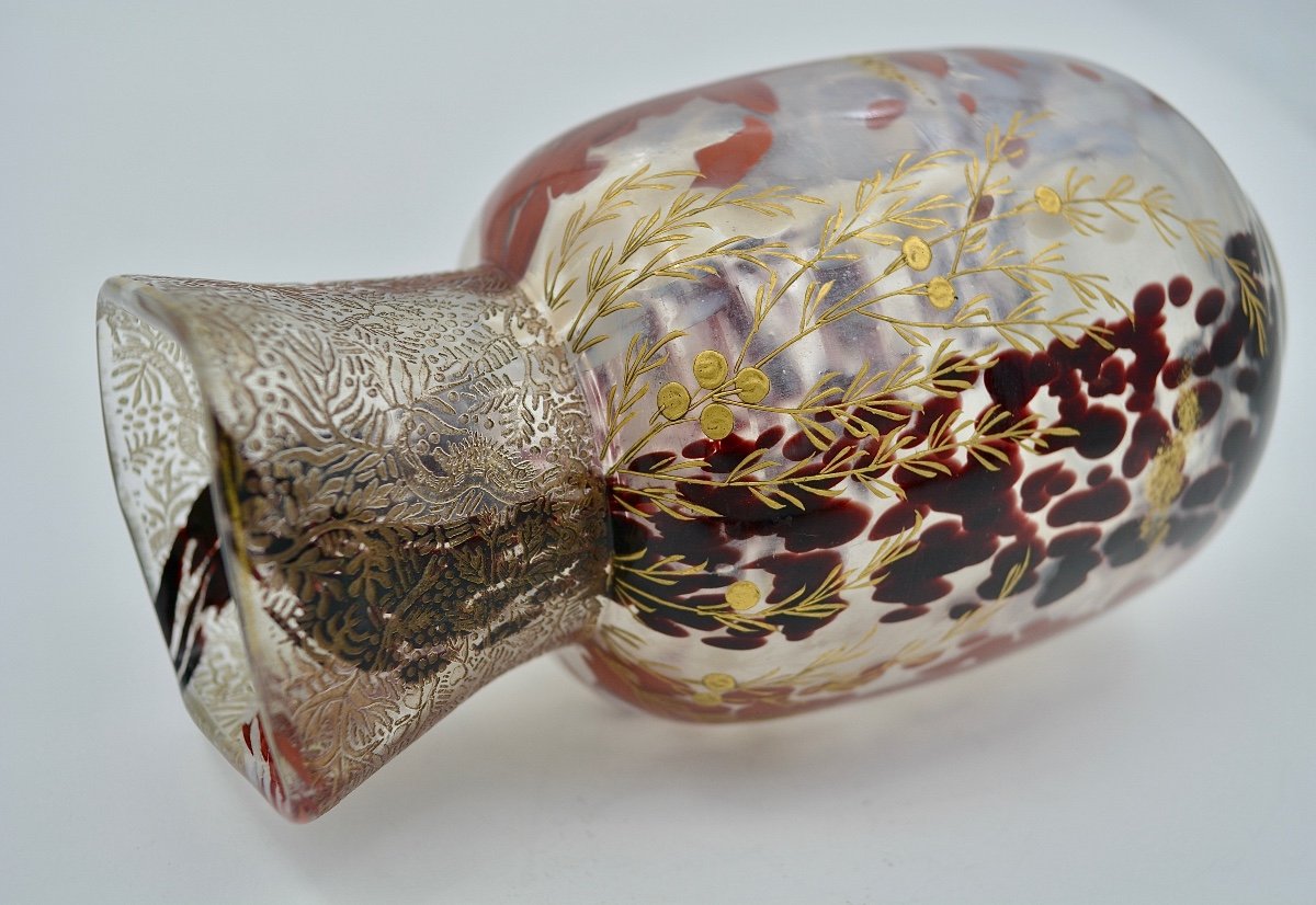 Ernest-baptiste Leveillé. Speckled And Acid-cleared Glass Vase Circa 1900-photo-4