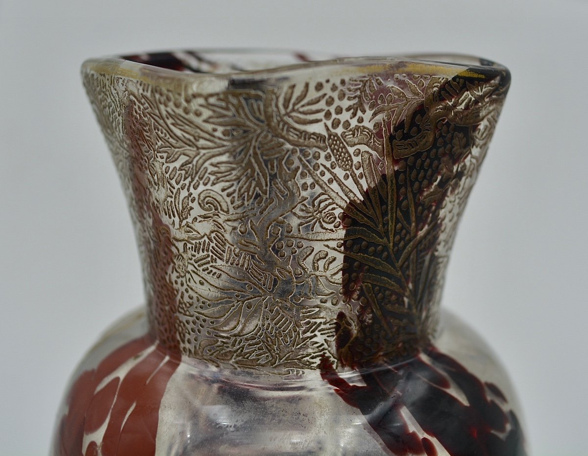 Ernest-baptiste Leveillé. Speckled And Acid-cleared Glass Vase Circa 1900-photo-6