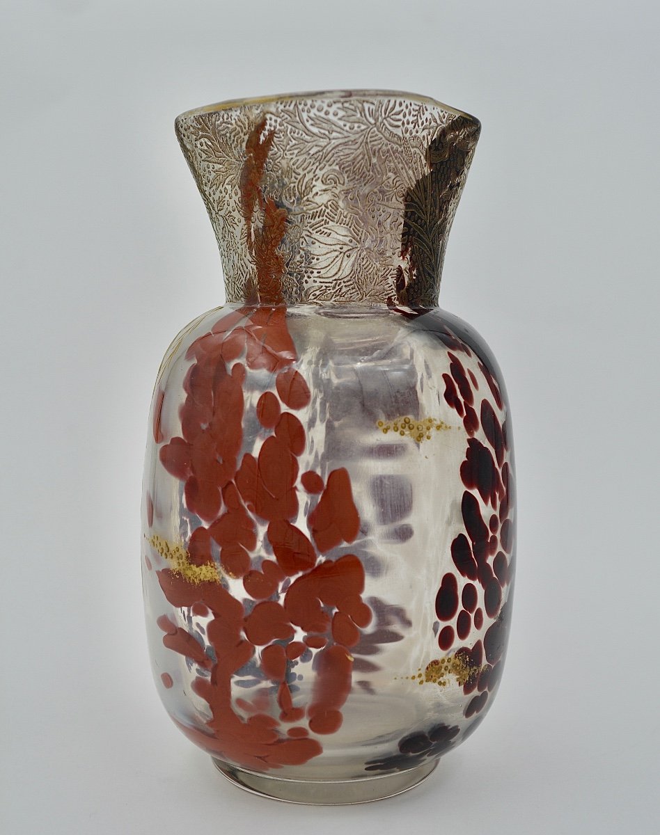 Ernest-baptiste Leveillé. Speckled And Acid-cleared Glass Vase Circa 1900-photo-7