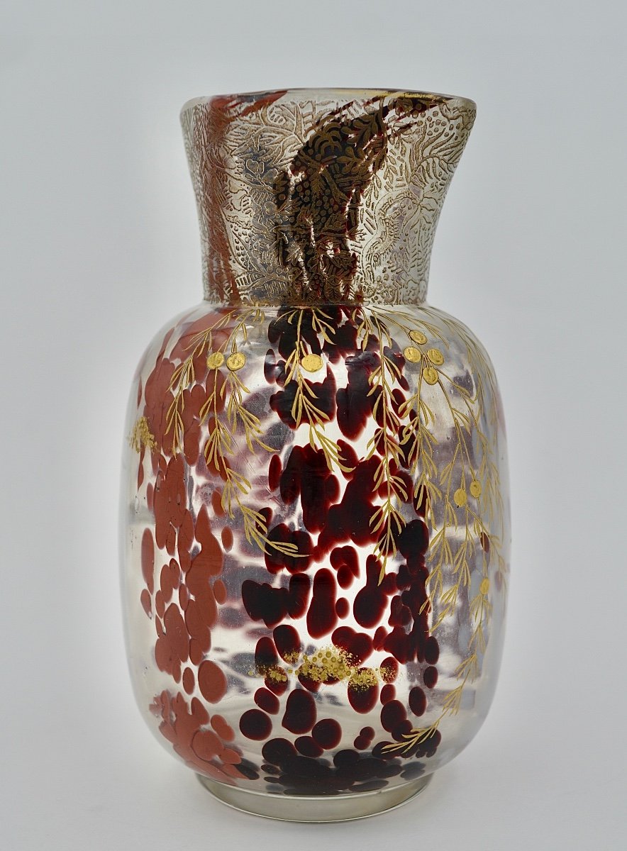 Ernest-baptiste Leveillé. Speckled And Acid-cleared Glass Vase Circa 1900