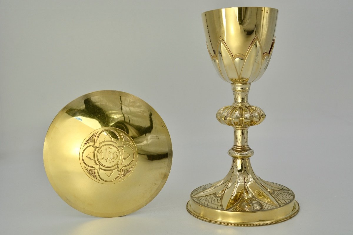 Chalice And Its Patene In Gilded Silver, France Circa 1870-photo-3
