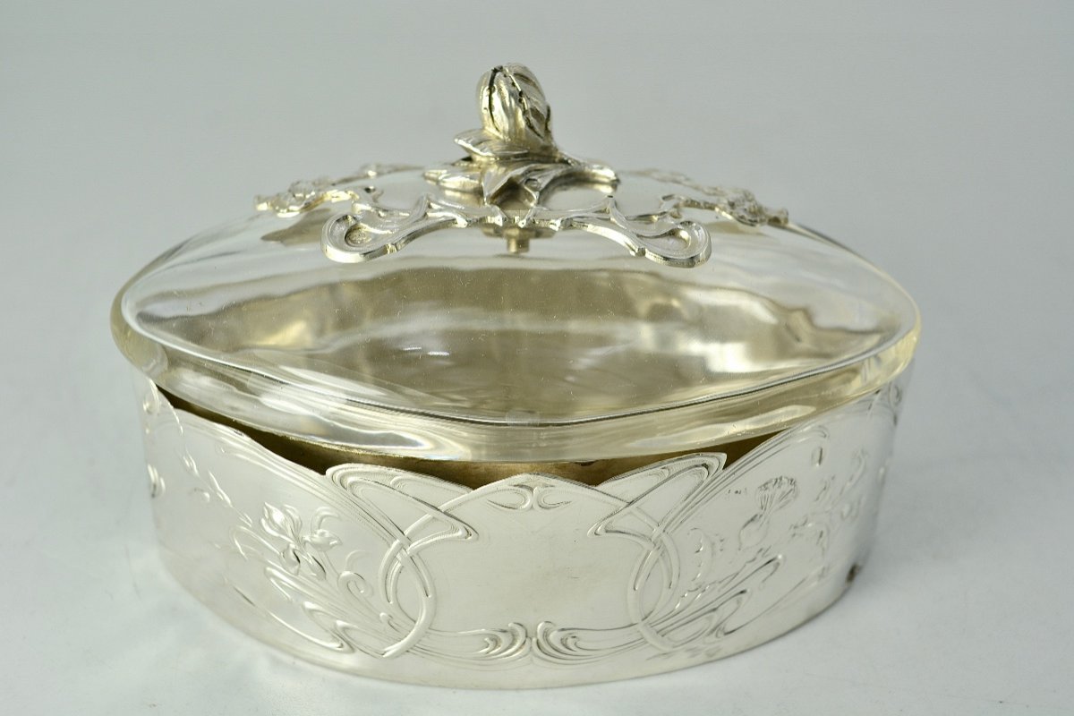Art Nouveau Period, Silver And Crystal Box, France Circa 1900-photo-2