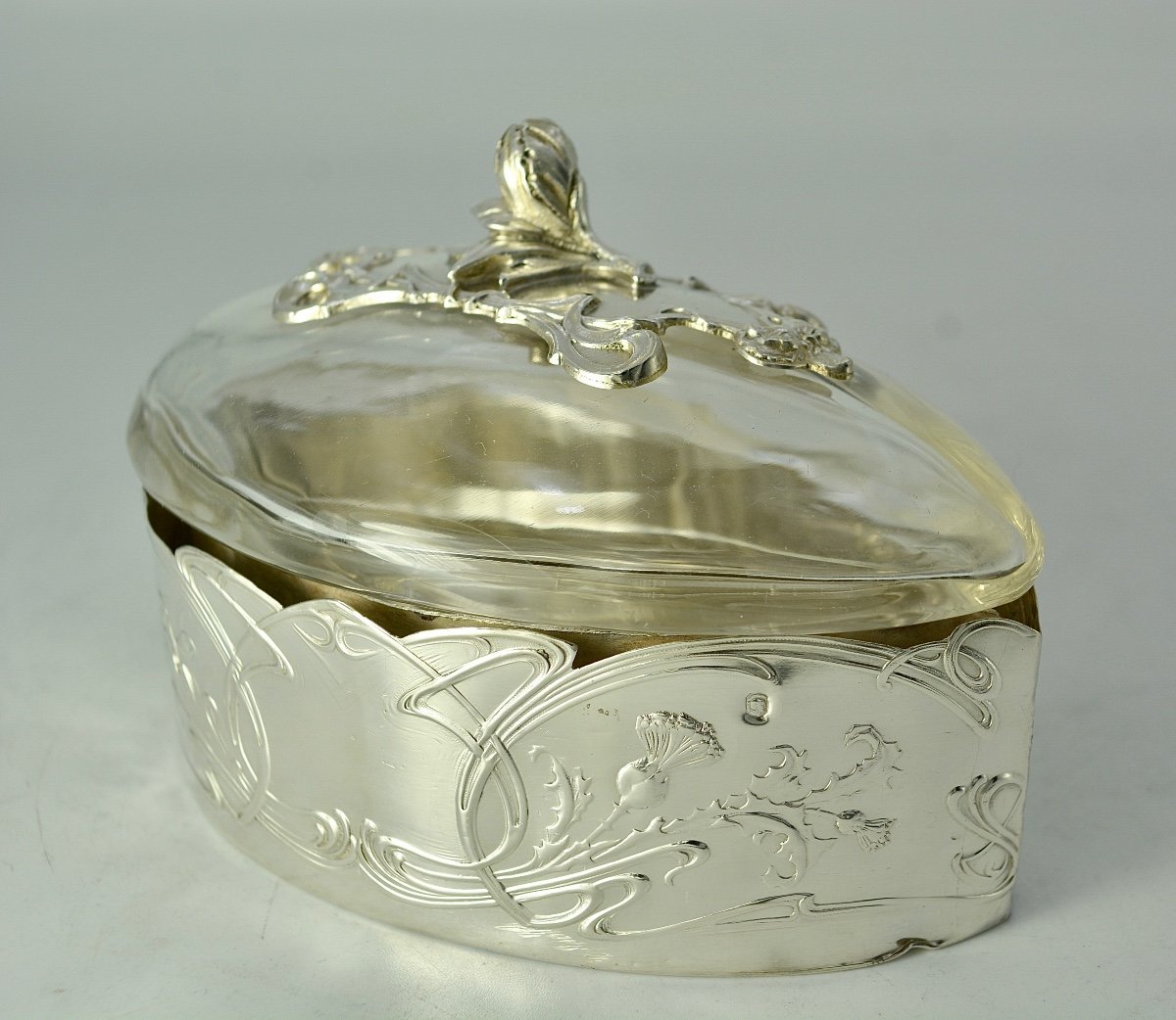Art Nouveau Period, Silver And Crystal Box, France Circa 1900-photo-4