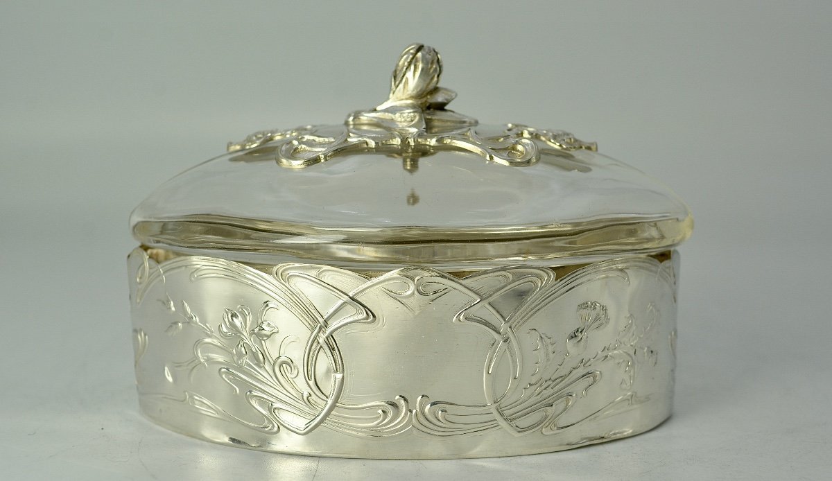 Art Nouveau Period, Silver And Crystal Box, France Circa 1900