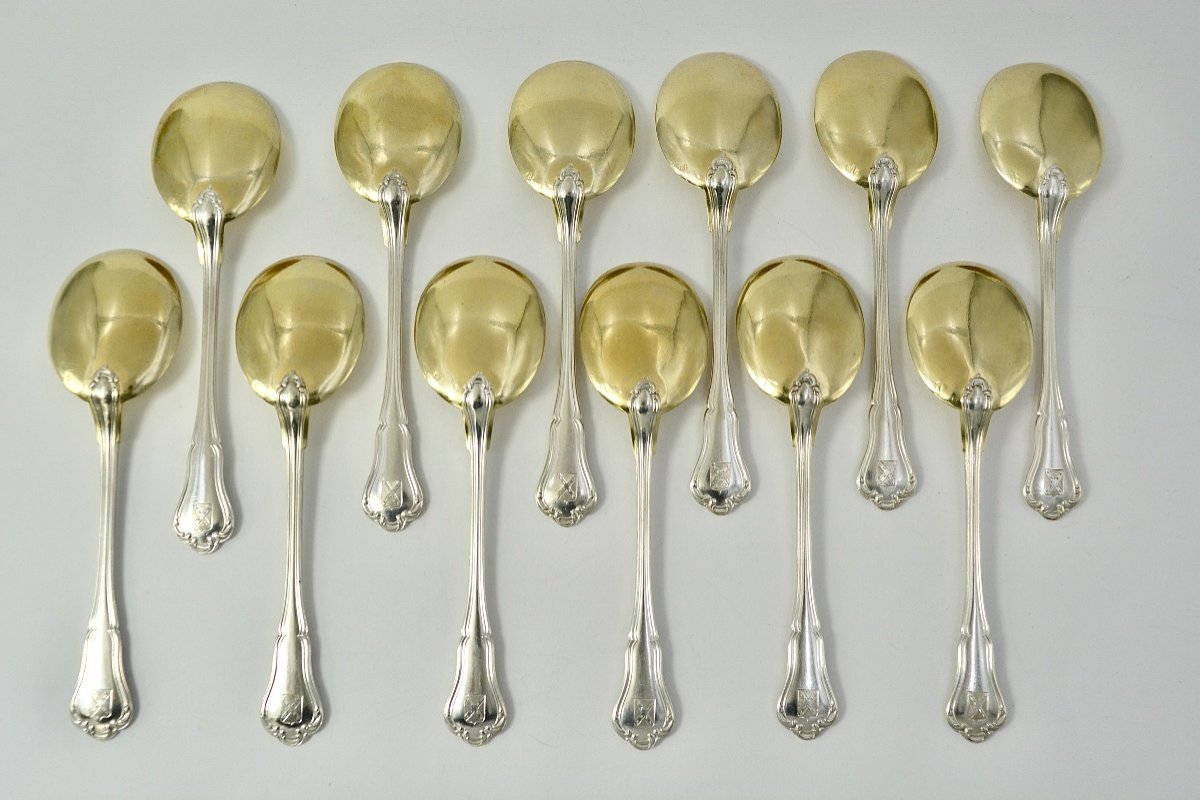 Silver Ice Cream Spoons, 12 Pieces, France By Puiforcat Goldsmith -photo-2