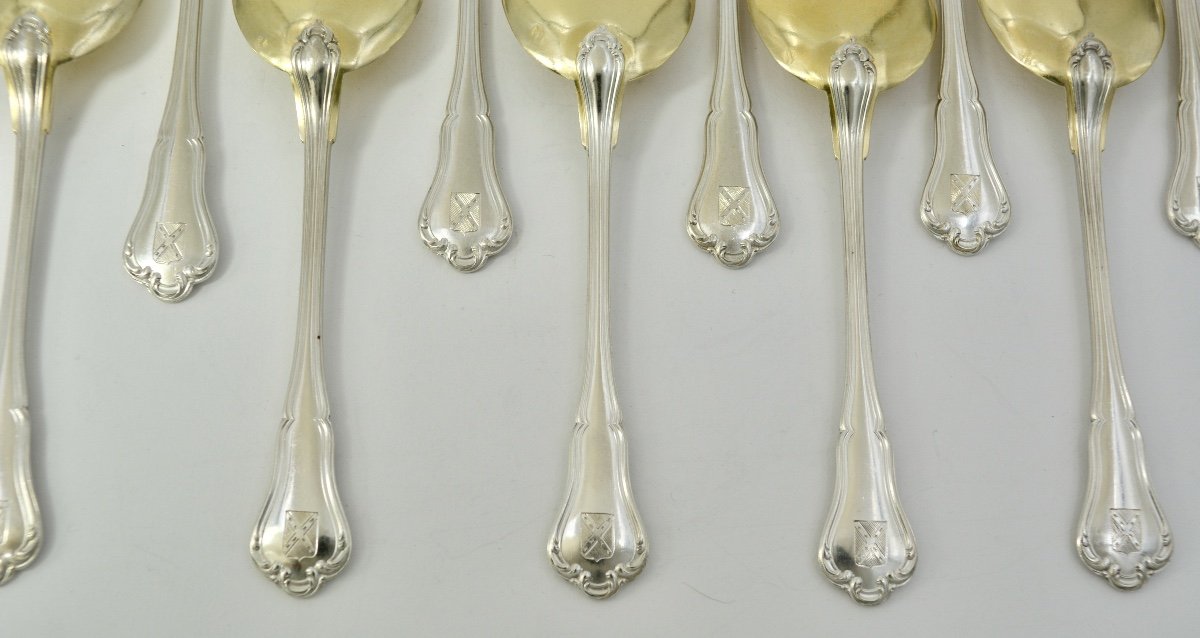 Silver Ice Cream Spoons, 12 Pieces, France By Puiforcat Goldsmith -photo-3