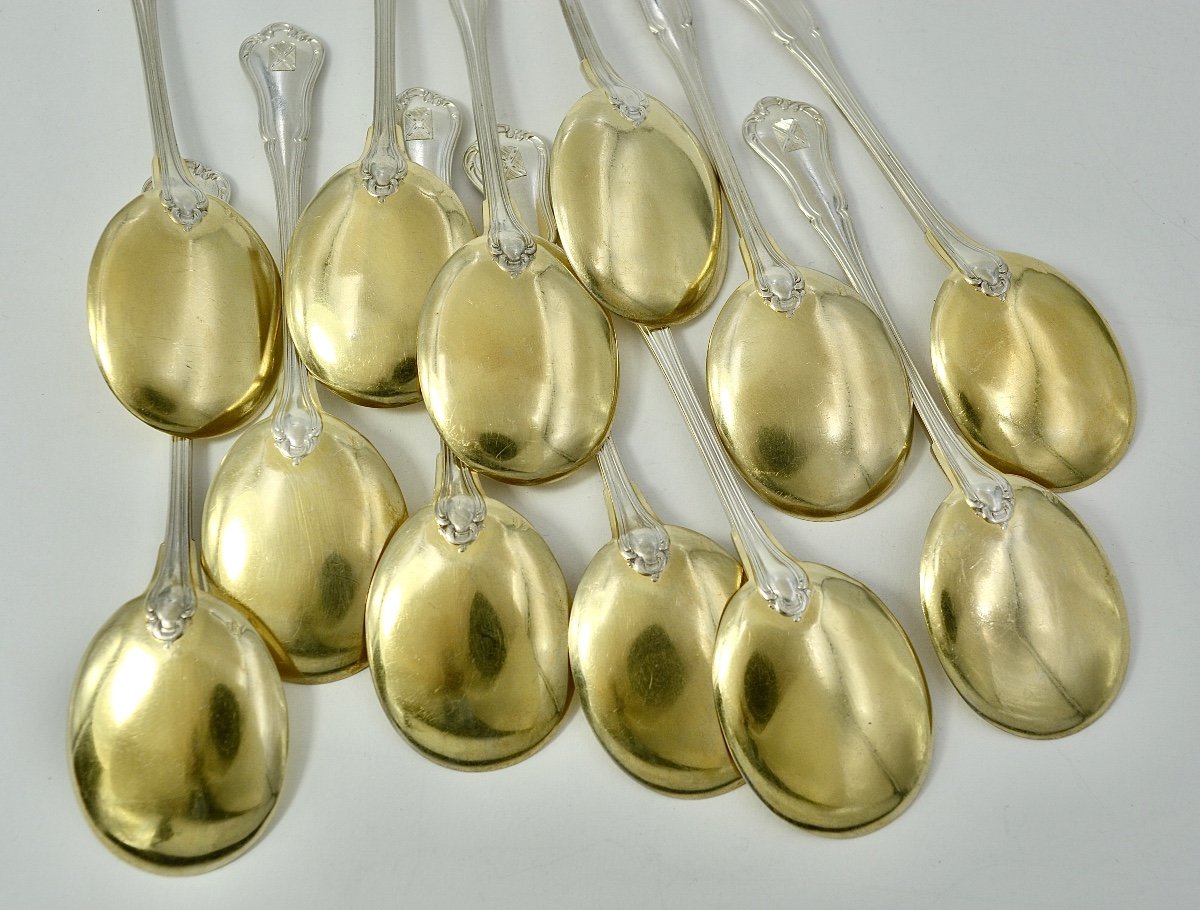 Silver Ice Cream Spoons, 12 Pieces, France By Puiforcat Goldsmith -photo-4