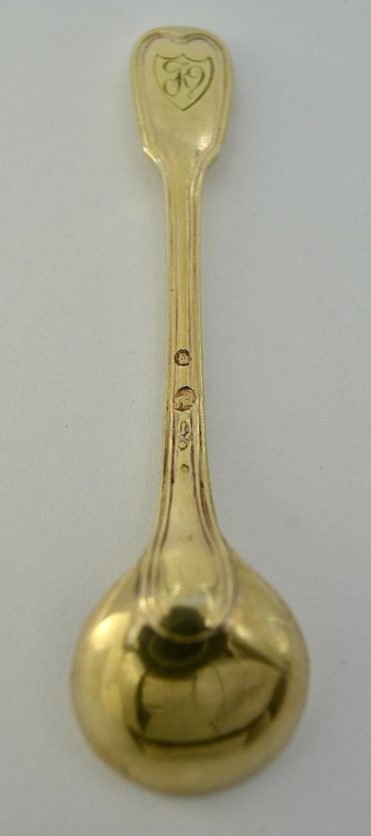 Cuillère / Louche à Moutarde Argent Doré,  France Vers 1800-photo-1