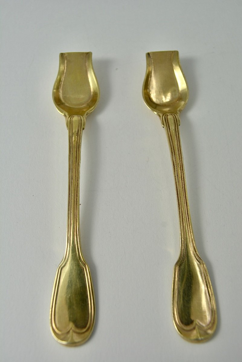 Paire de pelles à Sel Argent Doré, France Vers 1800-photo-2