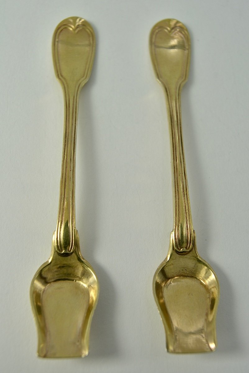 Paire de pelles à Sel Argent Doré, France Vers 1800-photo-4