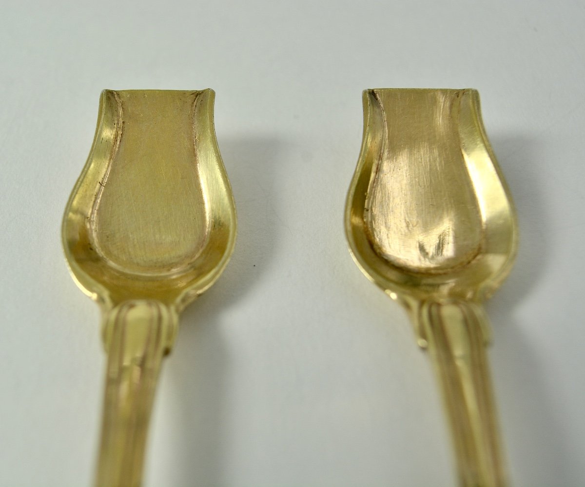 Paire de pelles à Sel Argent Doré, France Vers 1800-photo-1