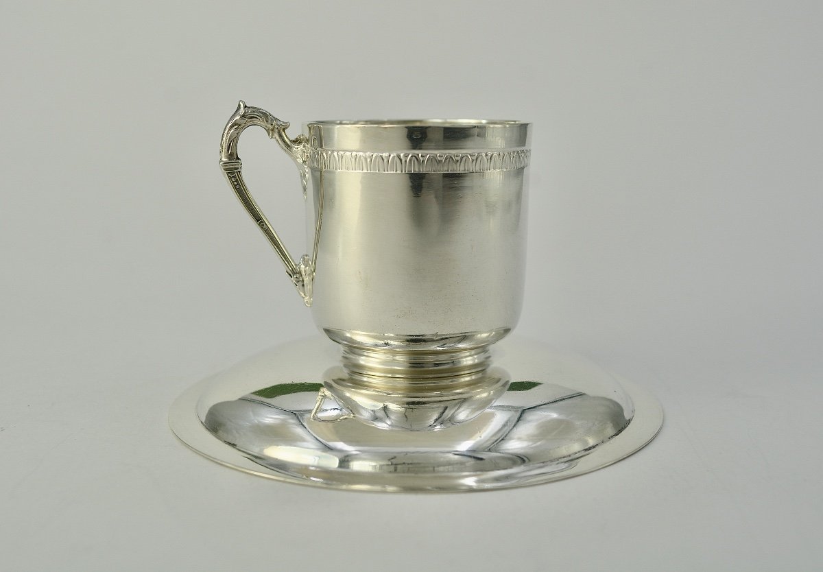 Coffee Cup And Its Saucer, Silver France Around 1900-photo-2