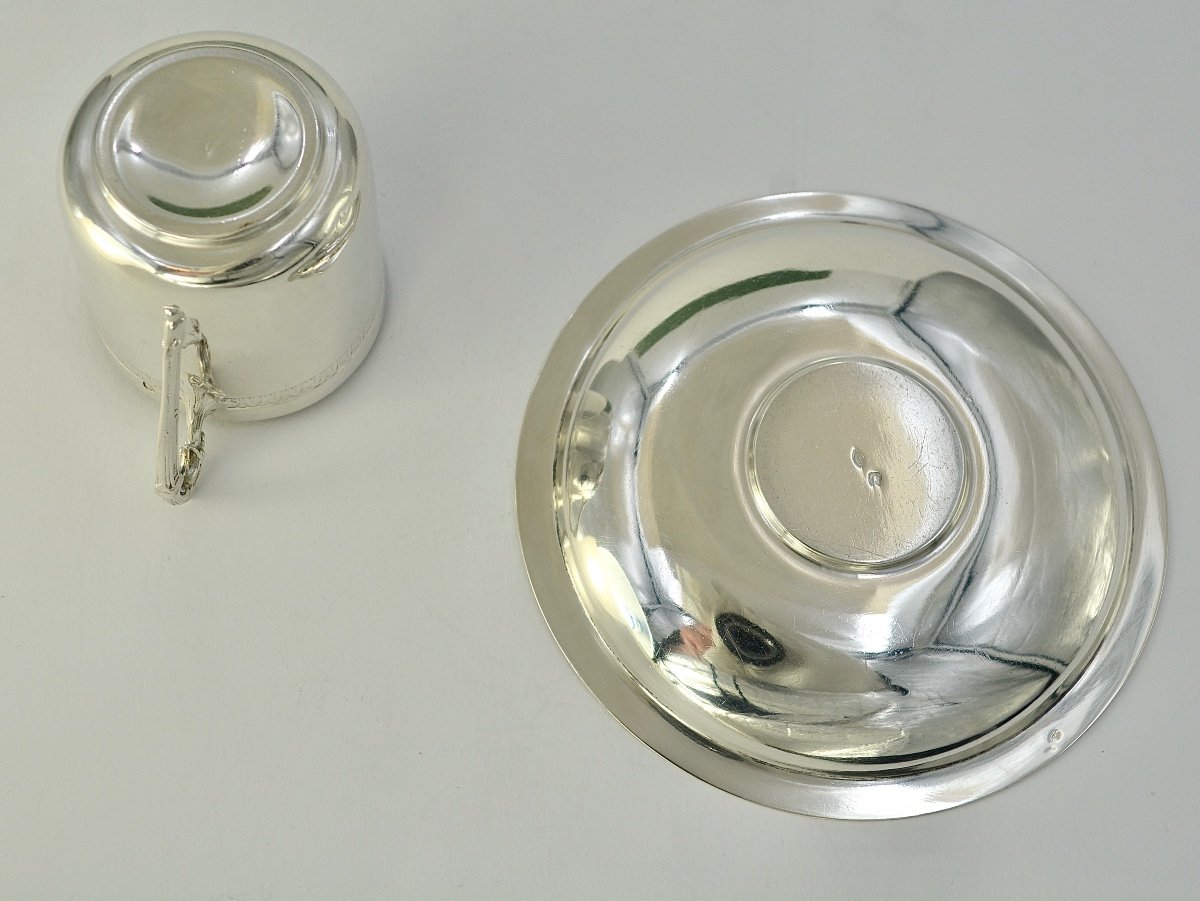 Coffee Cup And Its Saucer, Silver France Around 1900-photo-8