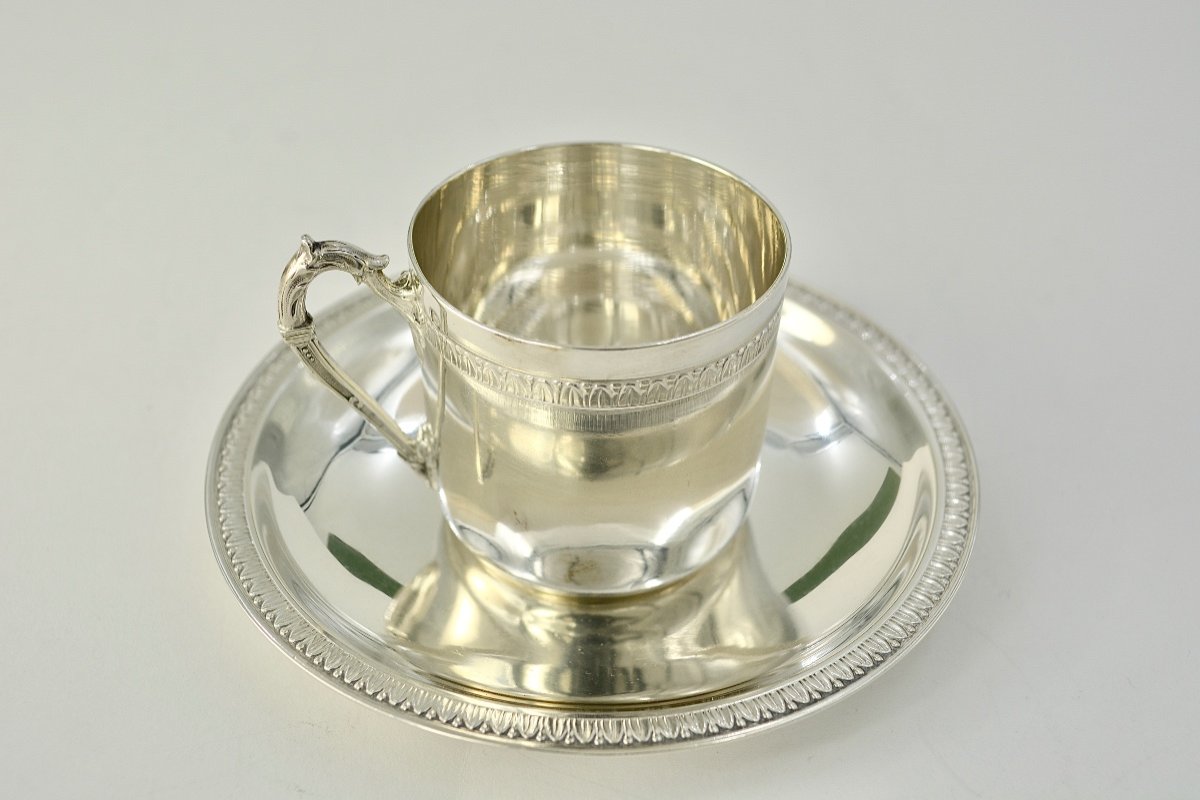 Coffee Cup And Its Saucer, Silver France Around 1900