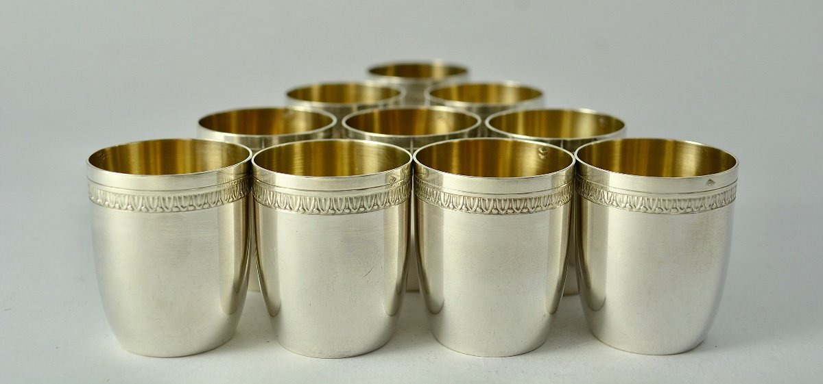 Liqueur / Vodka Glasses In Silver France Circa 1913-photo-3