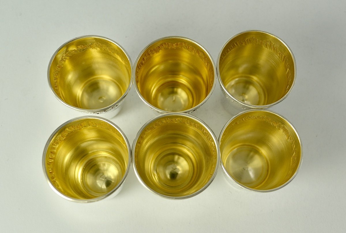 Six Silver Liqueur / Vodka Glasses France Circa 1901-photo-3