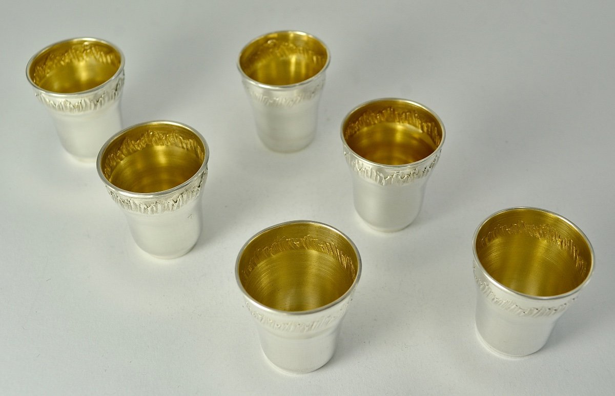 Six Silver Liqueur / Vodka Glasses France Circa 1901