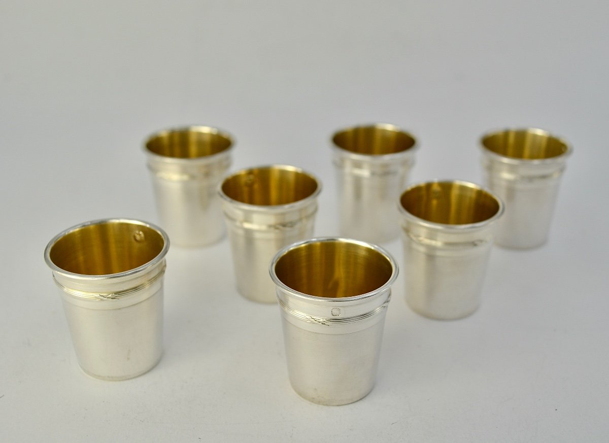 Liqueur / Vodka Glasses In Silver France Circa 1910-photo-2