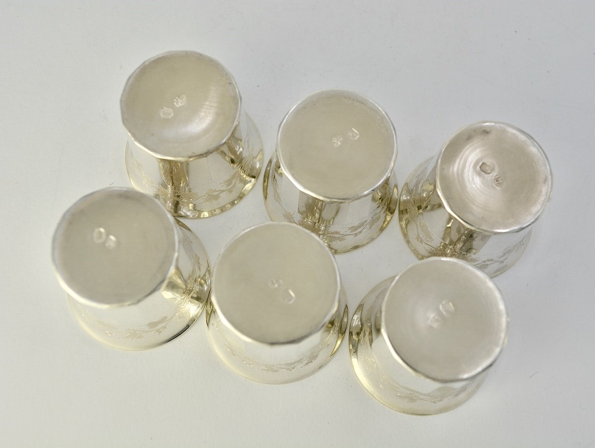 Cooper Goldsmith. Six Silver Brandy Glasses, France Circa 1830-photo-4