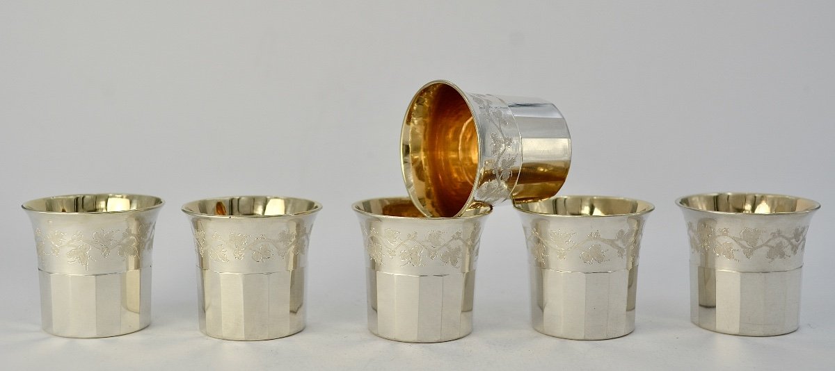 Cooper Goldsmith. Six Silver Brandy Glasses, France Circa 1830