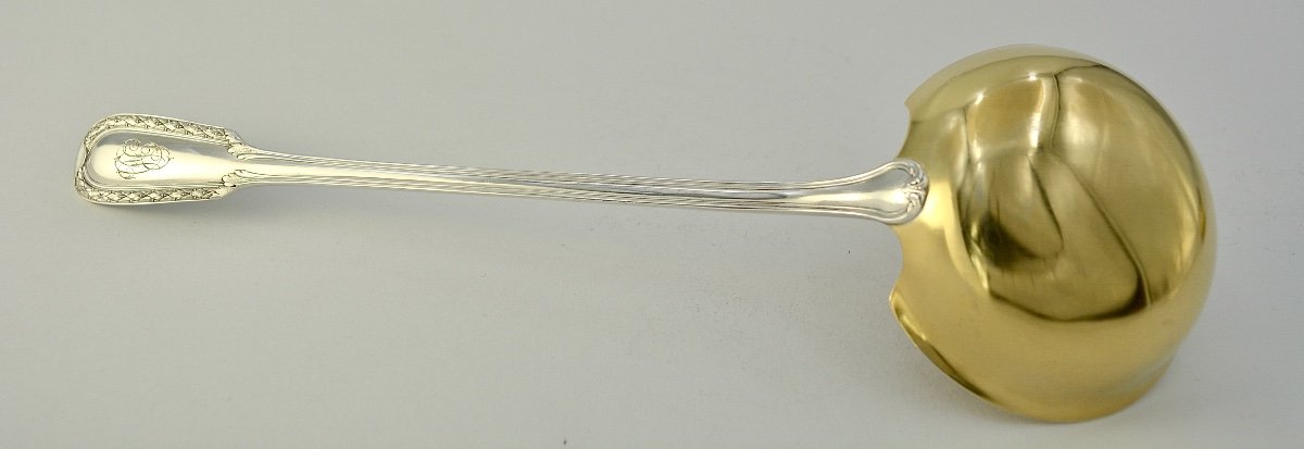 Puiforcat Goldsmith. Pair Of Silver Cream Ladles, France Late 19th Century -photo-3