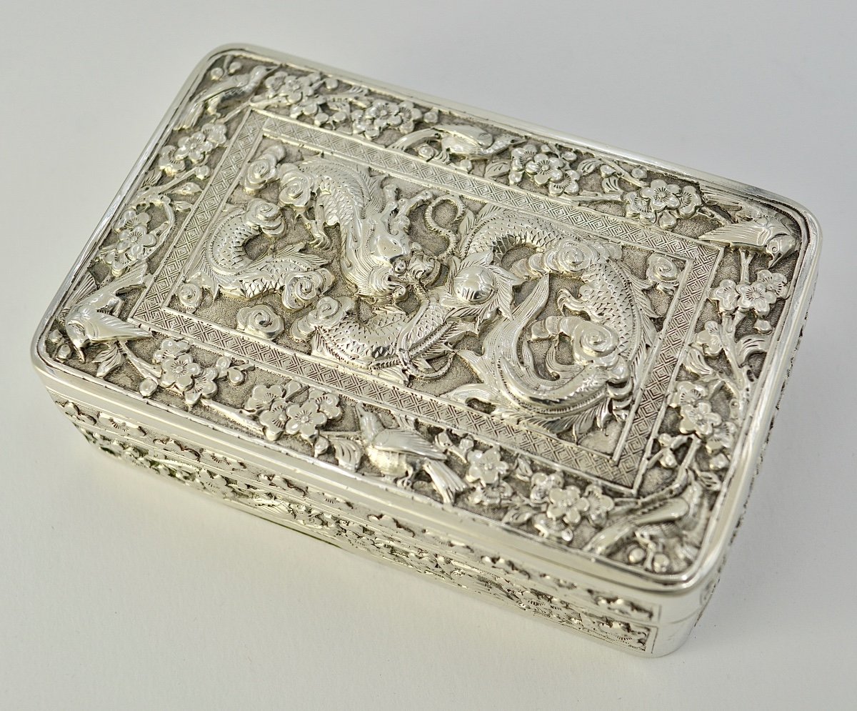 China. Box In Repoussé Silver, Circa 1900