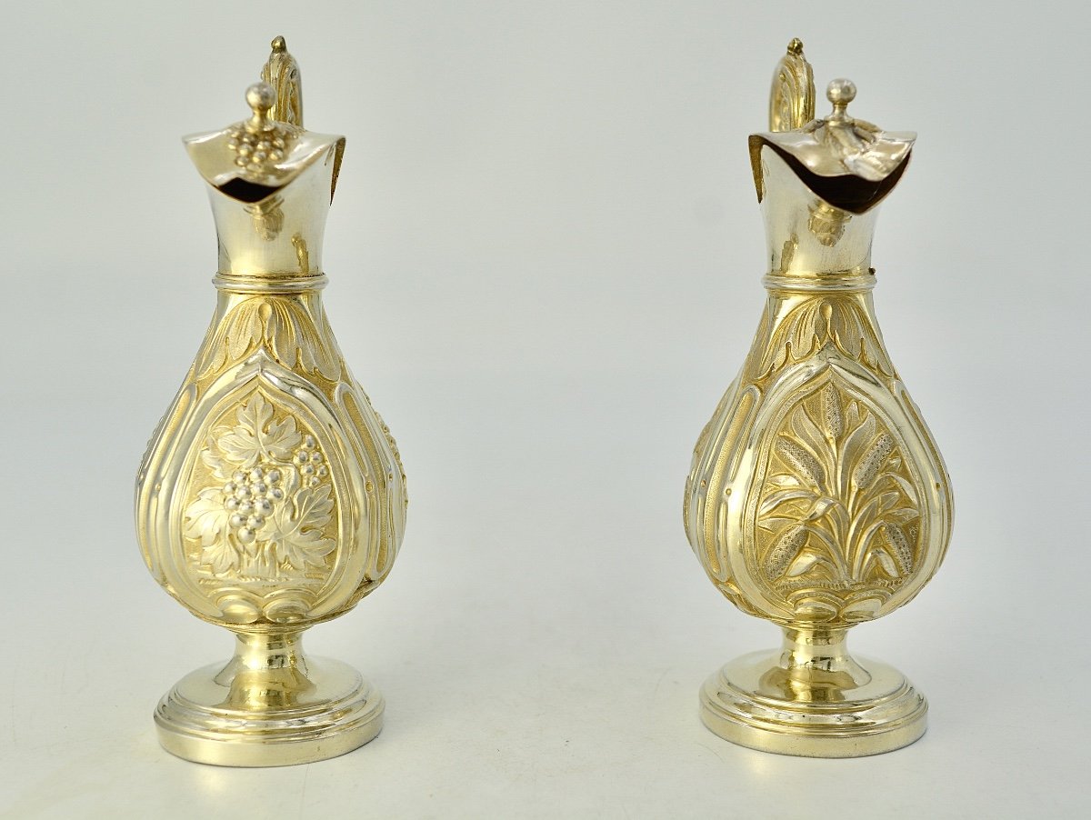 Burettes d'église En Argent Et  Plateau En Bronze , France XIXe Siecle -photo-1