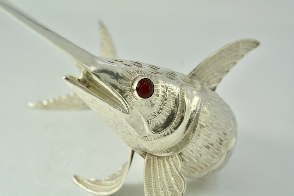 Articulated Swordfish Fish In Silver Spain Mid 20th Century -photo-6