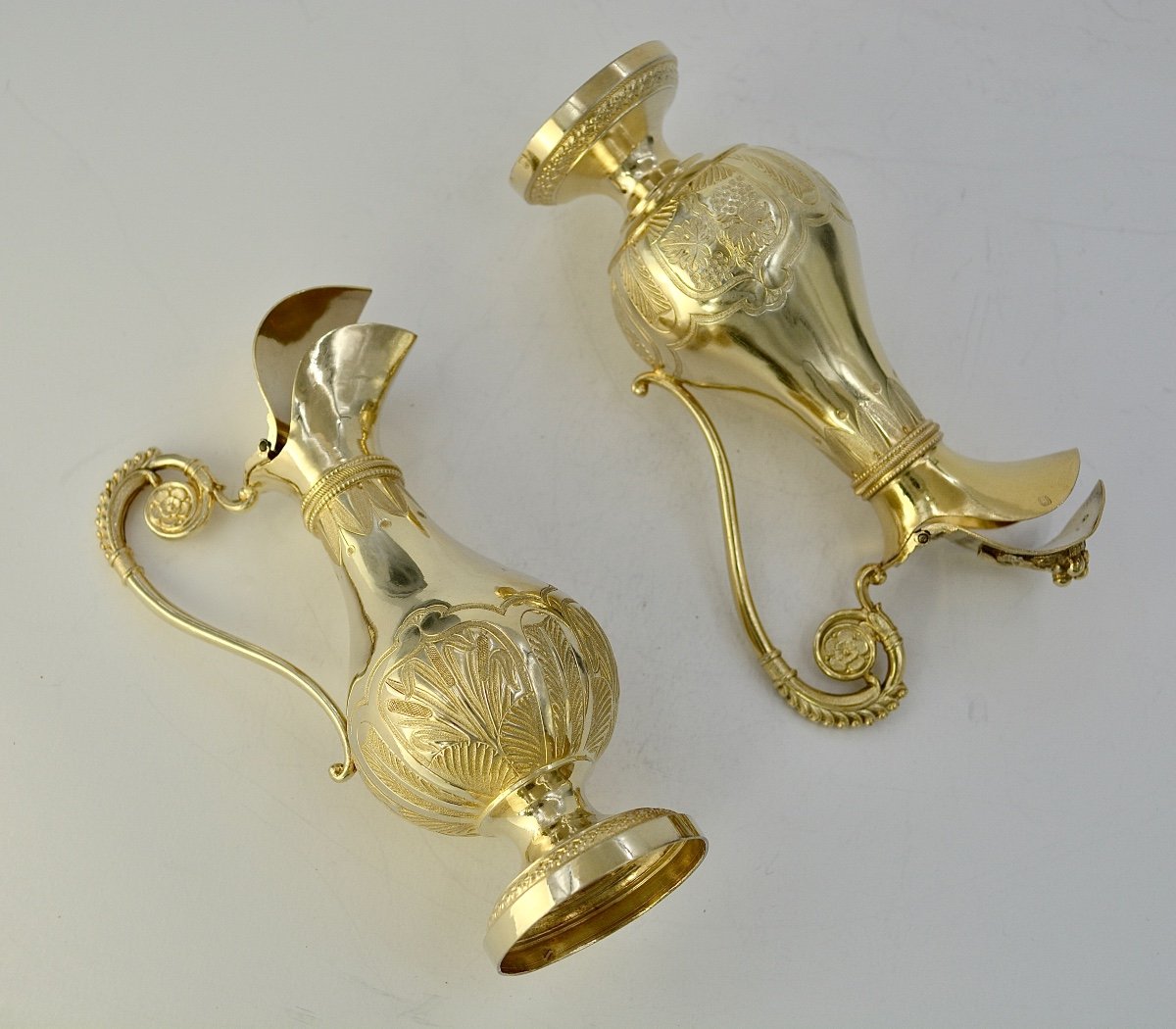 Pair Of Cruets And Their Tray, Gilt Silver, France 1831-1847-photo-3