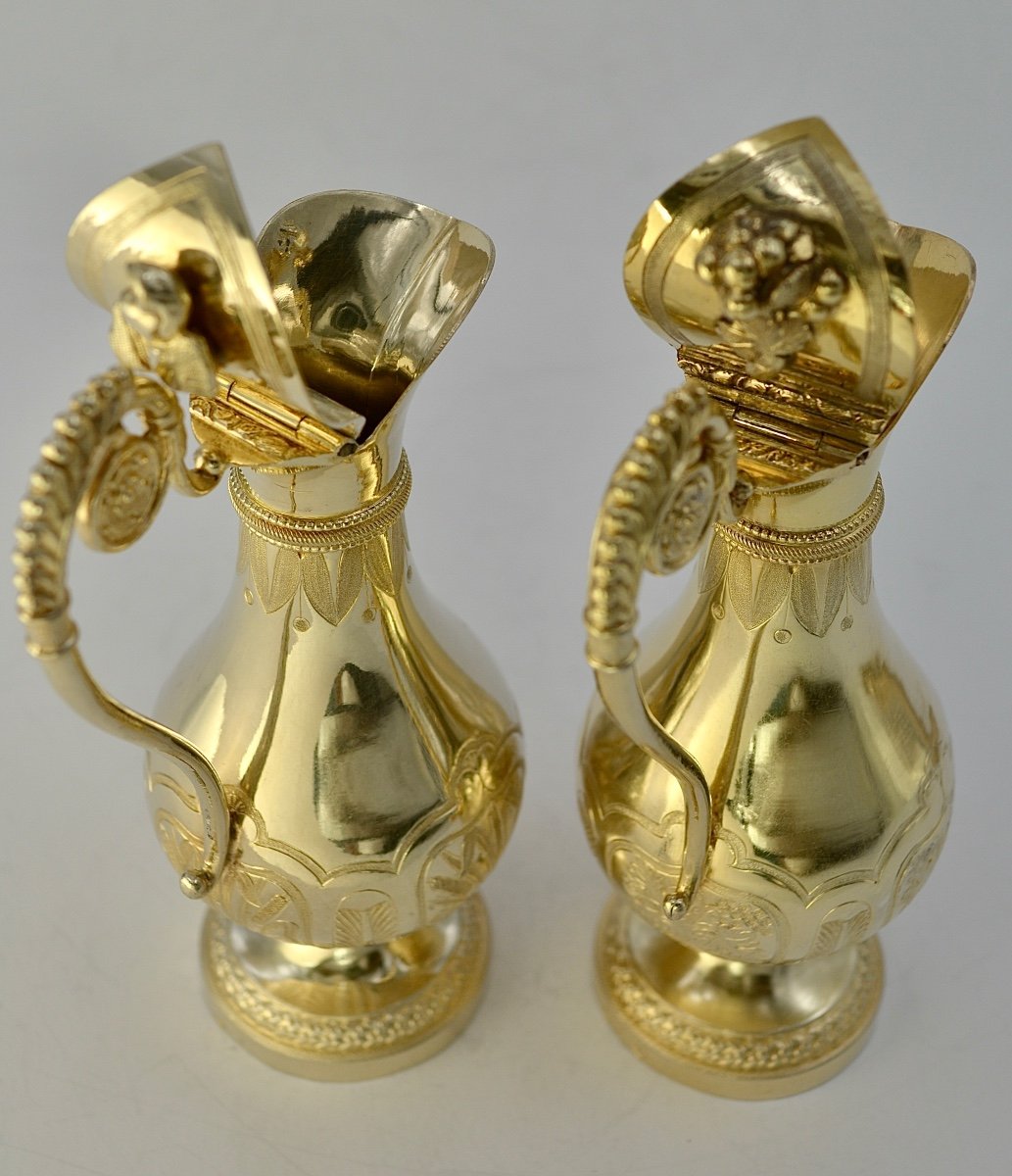 Pair Of Cruets And Their Tray, Gilt Silver, France 1831-1847-photo-4