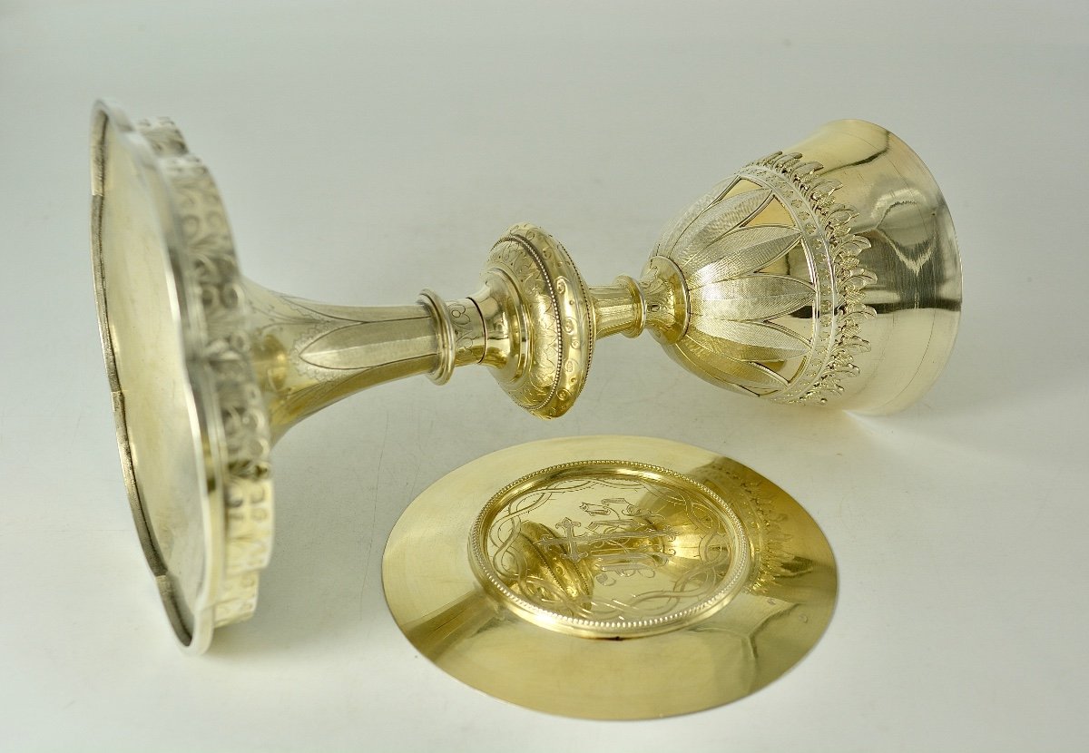 Calice En Argent Et Une Patene En Argent Doré, France Vers 1850-photo-4