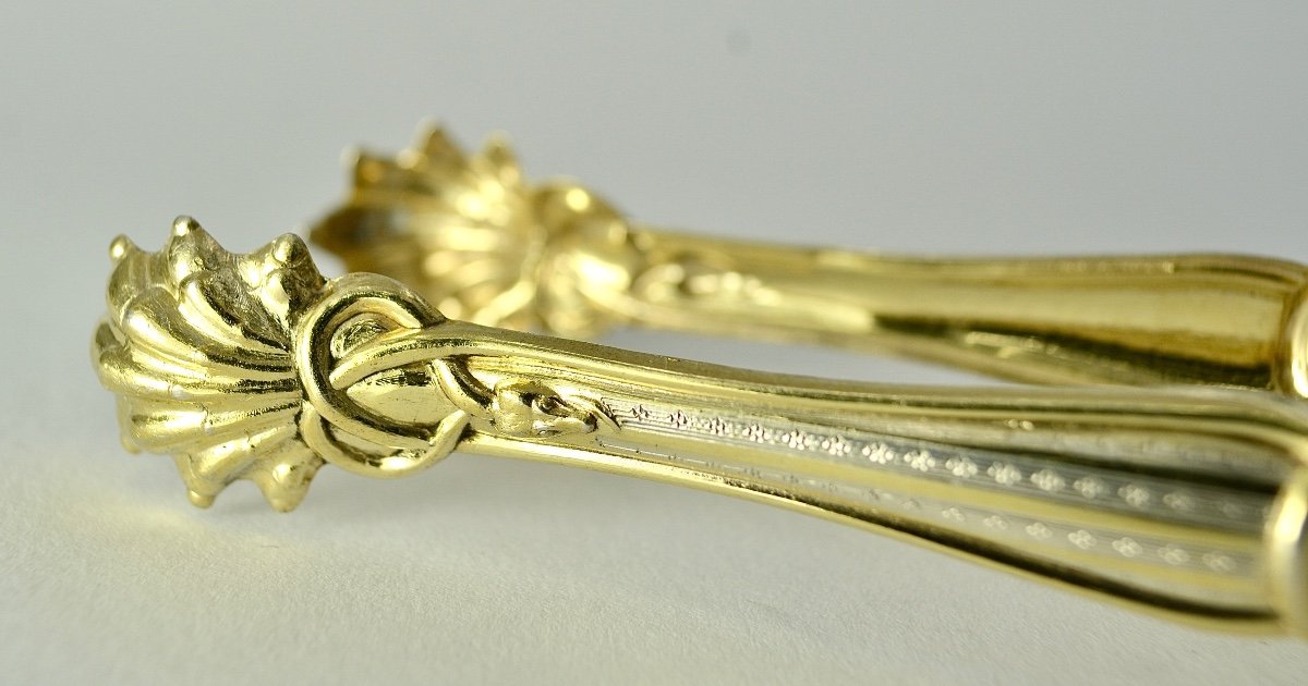 Pince à Sucre Argent Doré, France Vers 1864-photo-2