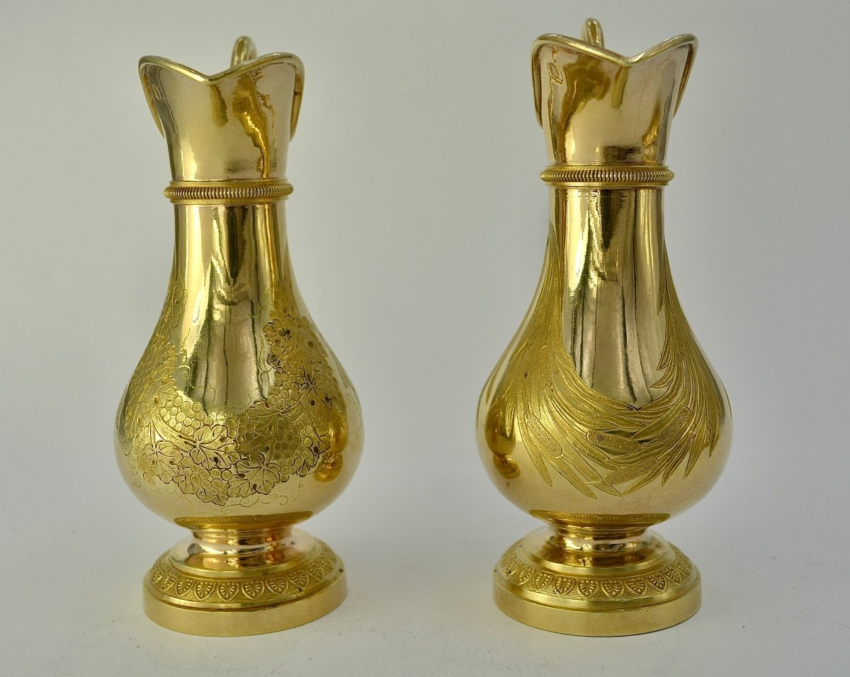 Burettes d'église En Argent Doré, France Vers 1820 Par Bertrand F.j. Orfevre -photo-6