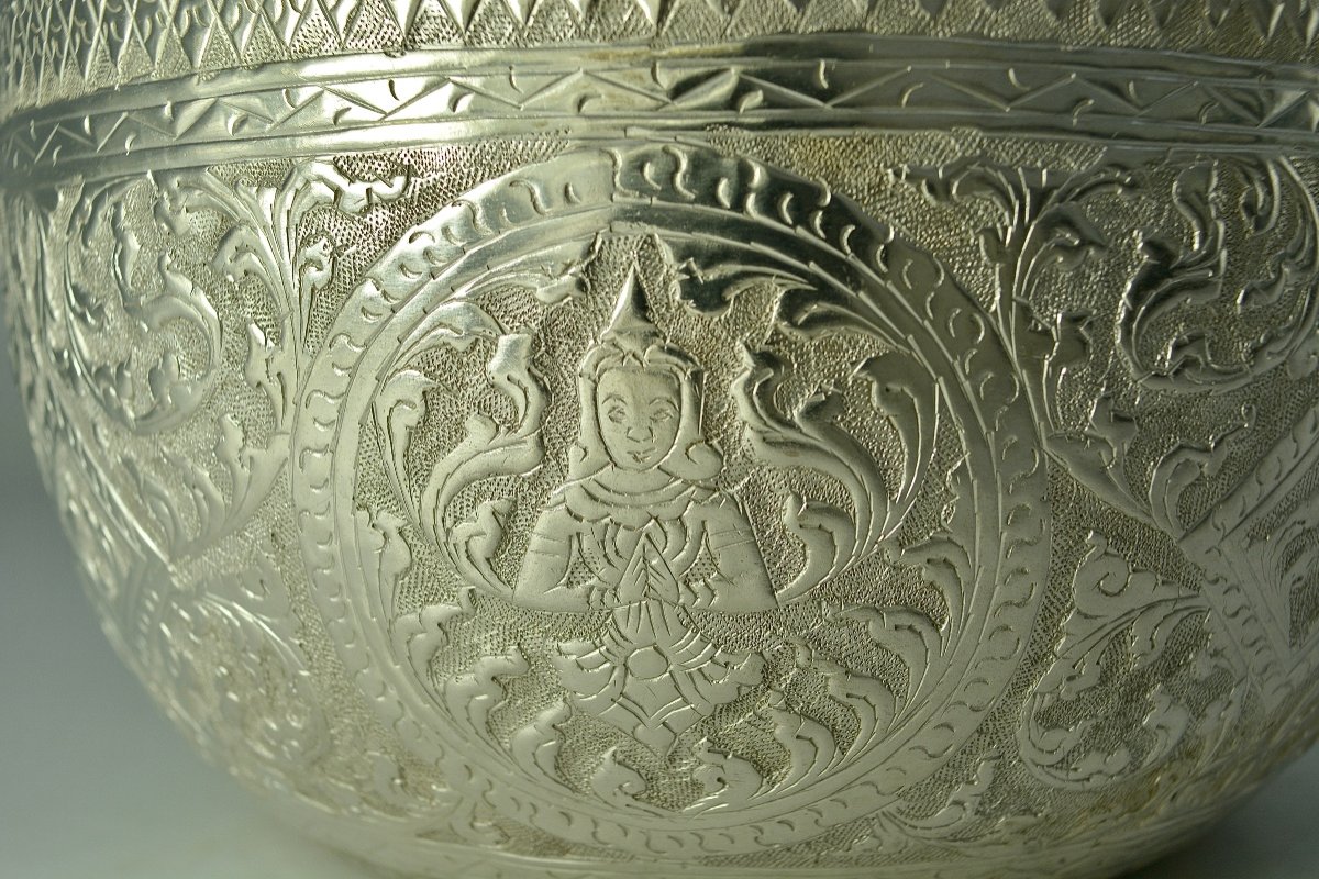 Bol A Riz En Argent, Cambodge Vers 1900 -photo-5