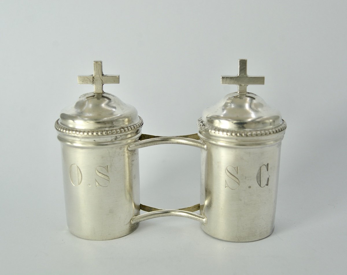 Ampoules Pour Les Huiles Saintes En Argent, France XIXe Siècle 