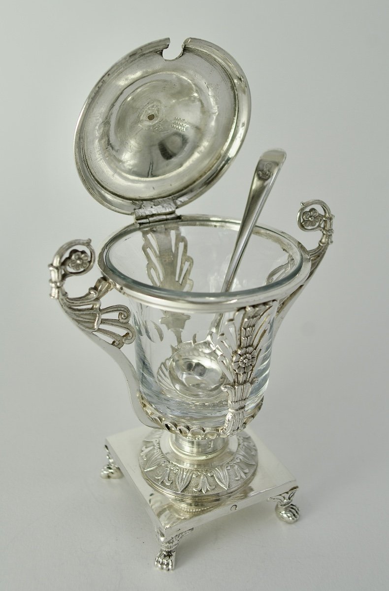Silver And Crystal Mustard Pot, France 1809-1819-photo-3