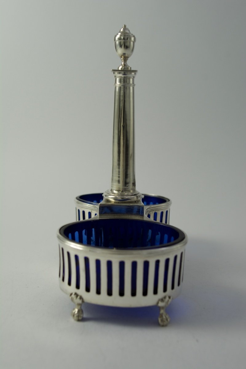 Double Salt Cellar In Silver And Blue Crystal, France Circa 1787 Paris -photo-2