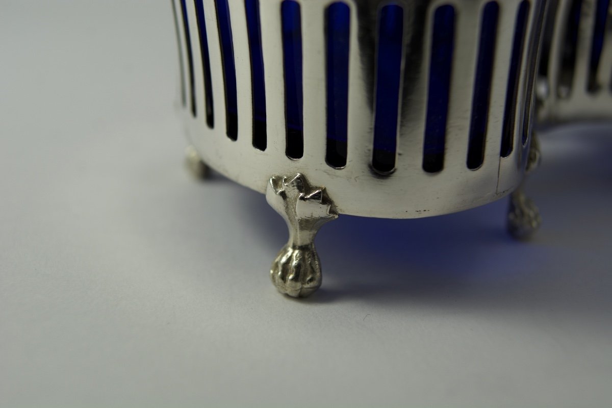 Double Salt Cellar In Silver And Blue Crystal, France Circa 1787 Paris -photo-1