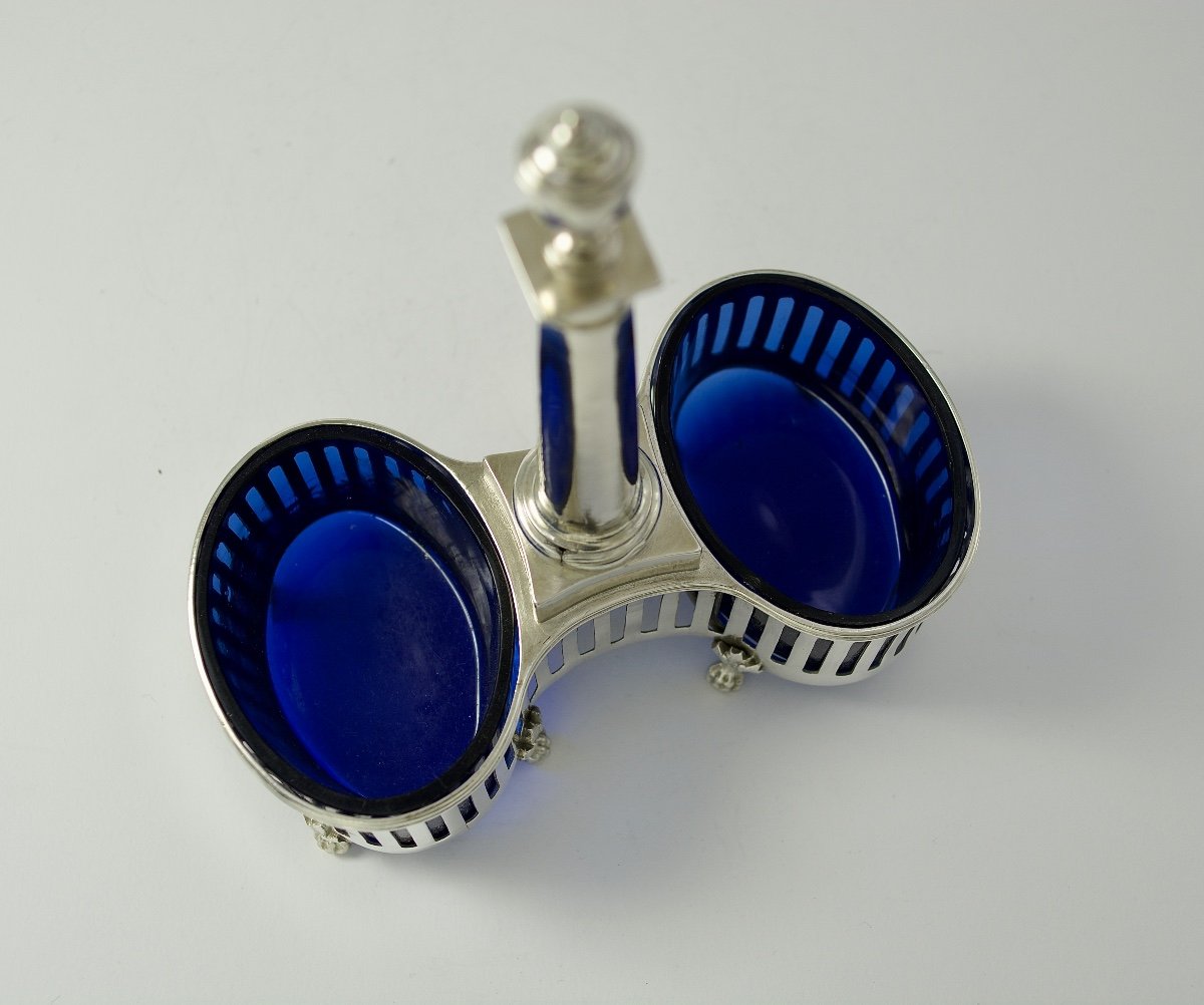 Double Salt Cellar In Silver And Blue Crystal, France Circa 1787 Paris -photo-8