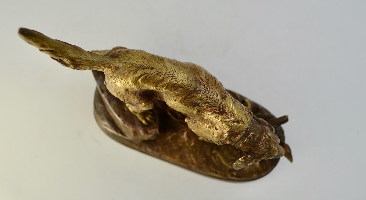 Prosper Lecourtier, Spaniel Sculpture, Patinated Bronze, Signed.-photo-4