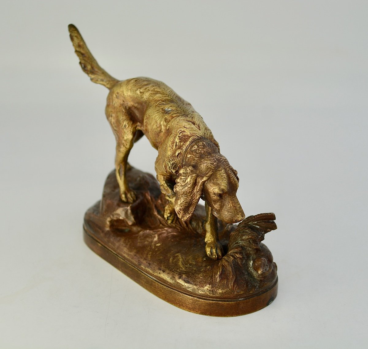 Prosper Lecourtier, Spaniel Sculpture, Patinated Bronze, Signed.-photo-8